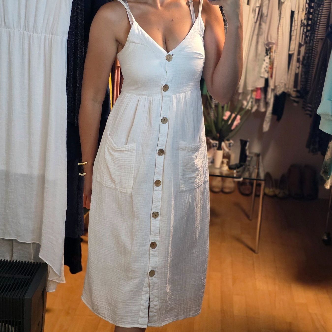 Vestiti: Sommerkleid Weiss Baumwolle Gr. S/M Midi – Usato da Wald ZH venduto da CapLux 1