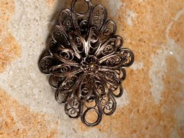 Vintage Filigrane Brosche, Silber, Breite ca 4 cm