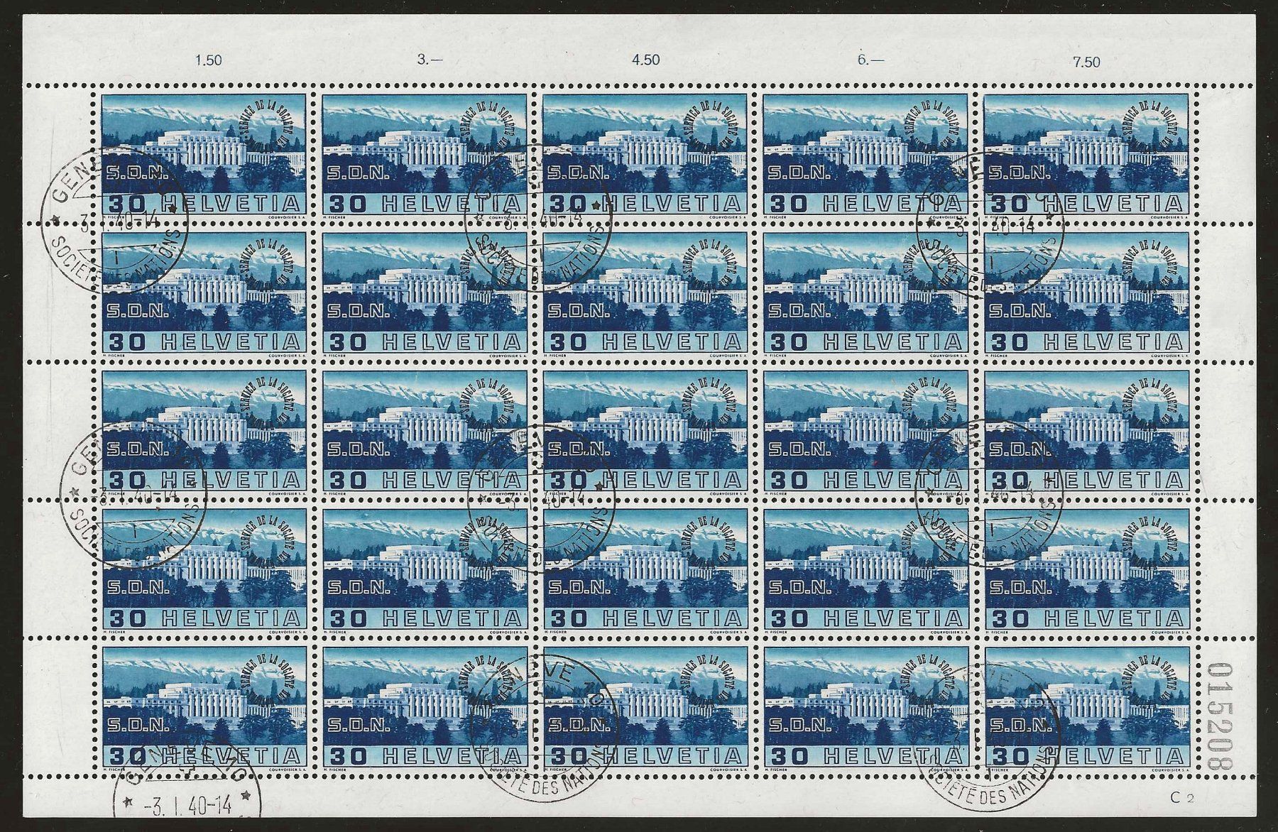 Tutti i francobolli: Originalbogen Genfer Ämter S.D.N Nr. 61 - 64, KP 1070.-- – Usato da Gümligen venduto da Geniusbuy 2