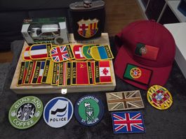 Lots. Écussons, gourde, voiture police coffret,patch police