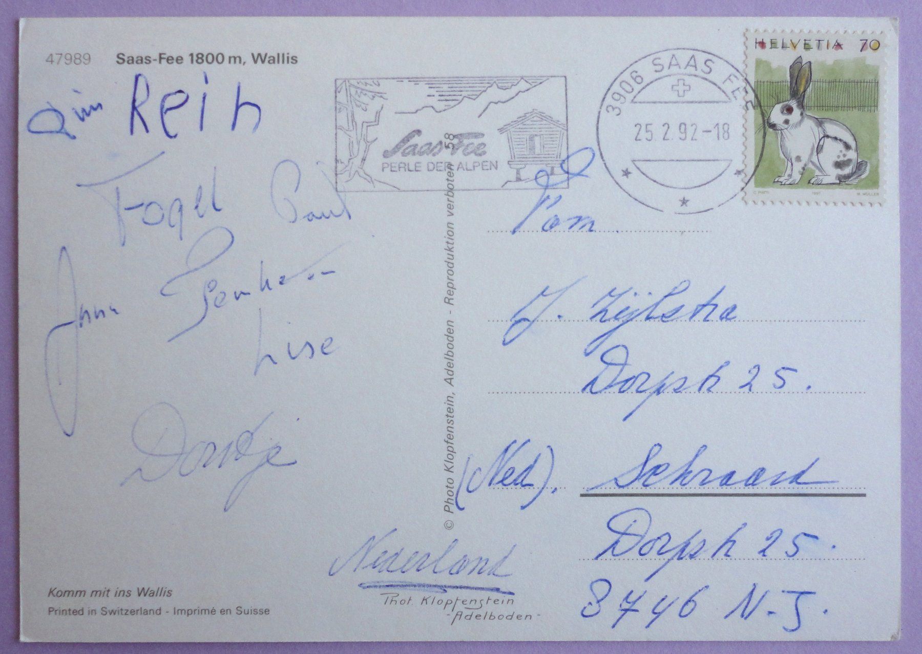 Cartes postales: Saas-Fee 1800 m – D'occasion à Fétigny par Billy2miny 1