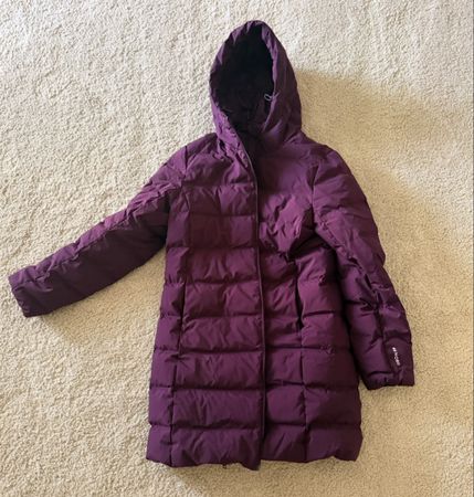 46 Nord Damen Daunenmantel Lila mit Kapuze – lang, Gr. 44