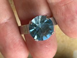 Silberring mit grossem, hellblauem Stein, Vintage (64)