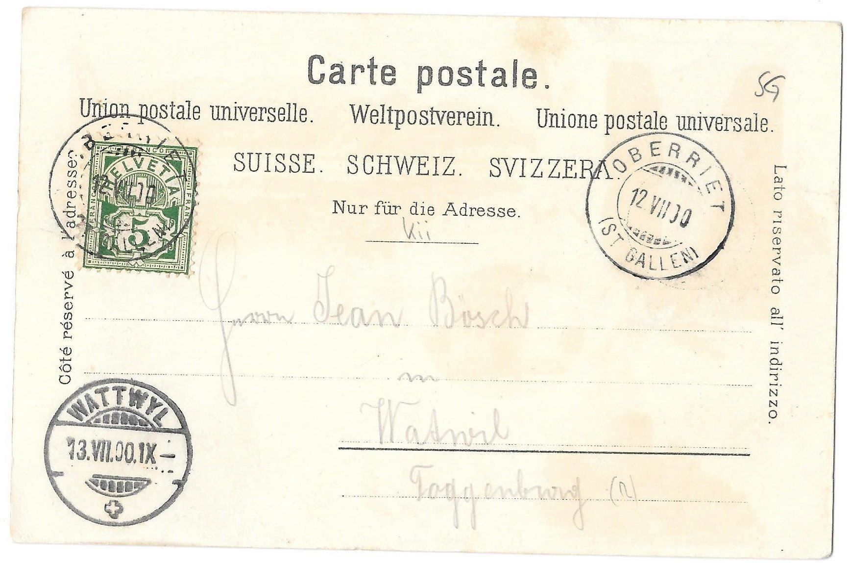 Ansichtskarten: Oberriet farbige Lithografie 5 Bilder – Gebraucht aus Olten von clotaldi 1