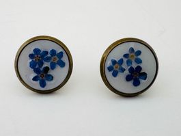 Echte Blüten Ohrstecker, antikbronze Ohrringe Blumen Neu