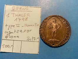 BERNE : 1 THALER 1798 - TYPE II - HOMME FIN - argent