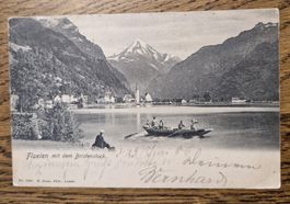Flüelen, Ruderboot mit Gruppe 1906, n. Frankfurt