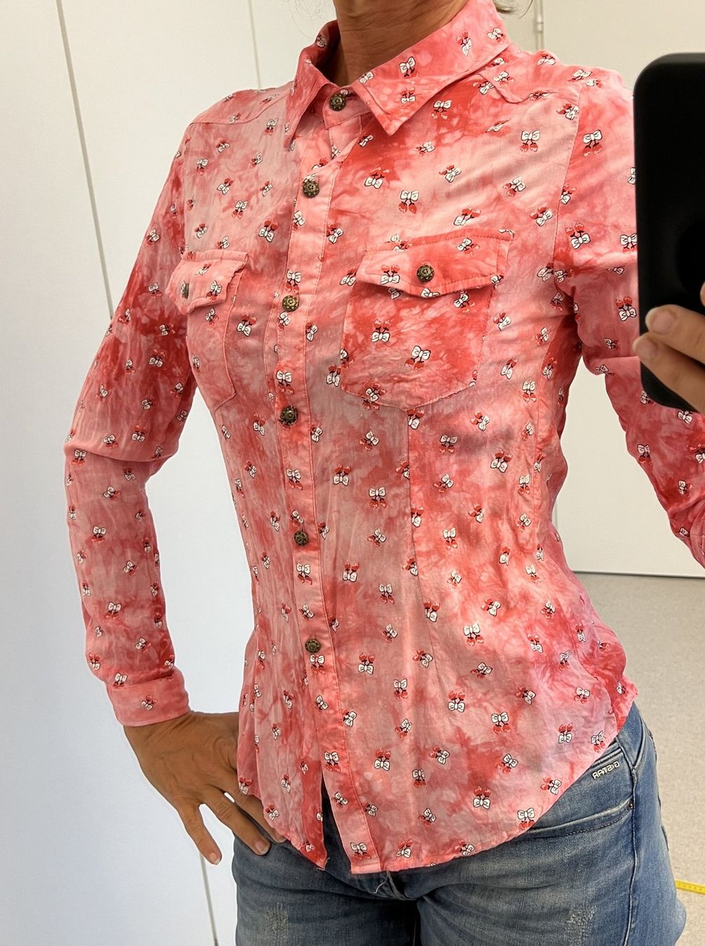 Blusen: Bluse langarm rot SHK Mode Baumwolle - Gr. S – Gebraucht aus Affoltern am Albis von Blackrhythm