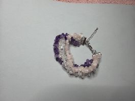 Amethyst, Rosenquarz & Bergkristall Heilstein Armkette