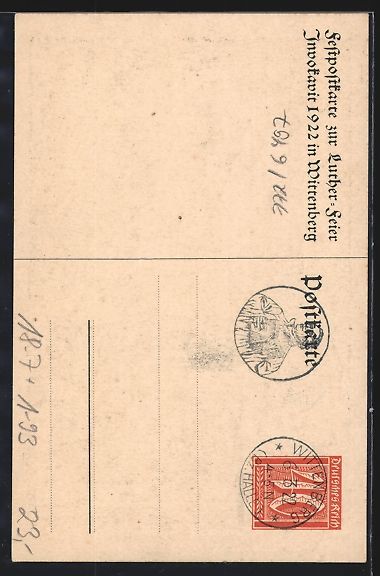 Entiers postaux: Wittenberg, Invokavit 1922, Luther predi – D'occasion à Berlin par bartko-reher 1