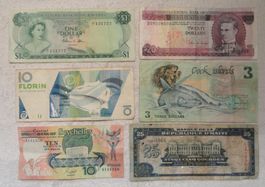 6 Banknoten von wunderschönen Inseln