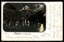Lithographie Flüelen, Panorama des Ortes