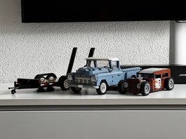 Bluebrixx klassischer US Pick-Up mit Anhänger und Hotrod