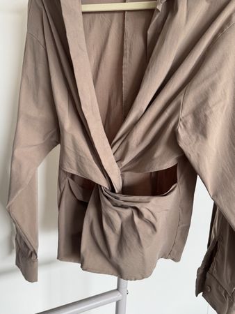 Zara Draped Twist Shirt – Taupe / Mocha