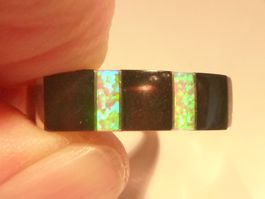 Damen-Fingerring 925 Sterlingsilber mit Opal und Onyx