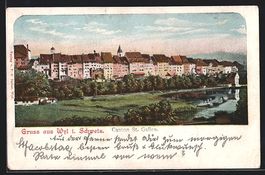 AK Wyl, Häuserzeile am Fluss, 1900