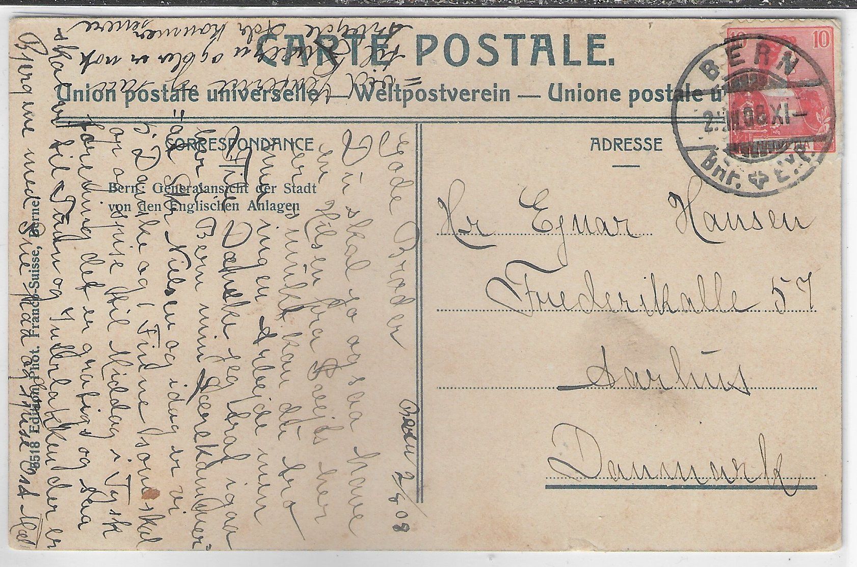 Cartoline postali: Bern von der Englischen Anlage aus - Litho – Usato da Ettingen venduto da Kartenplanet 1