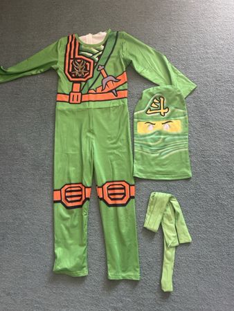 Ninja Kostüm grün mit Maske und Gürtel Grösse 110 cm