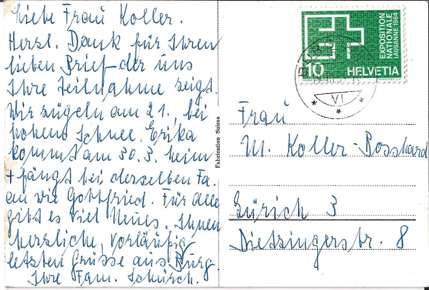 Ansichtskarten: Karte Brug 1964 – Gebraucht aus Zürich von Philacat11 1