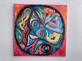 Einzigartiges abstraktes Ölgemälde, signiert, 50 x 50 cm