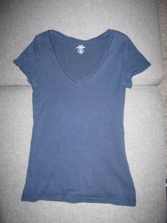 T-Shirt blau, kurzarm, V-Ausschnitt, XS, H&M, L.O.G.G.