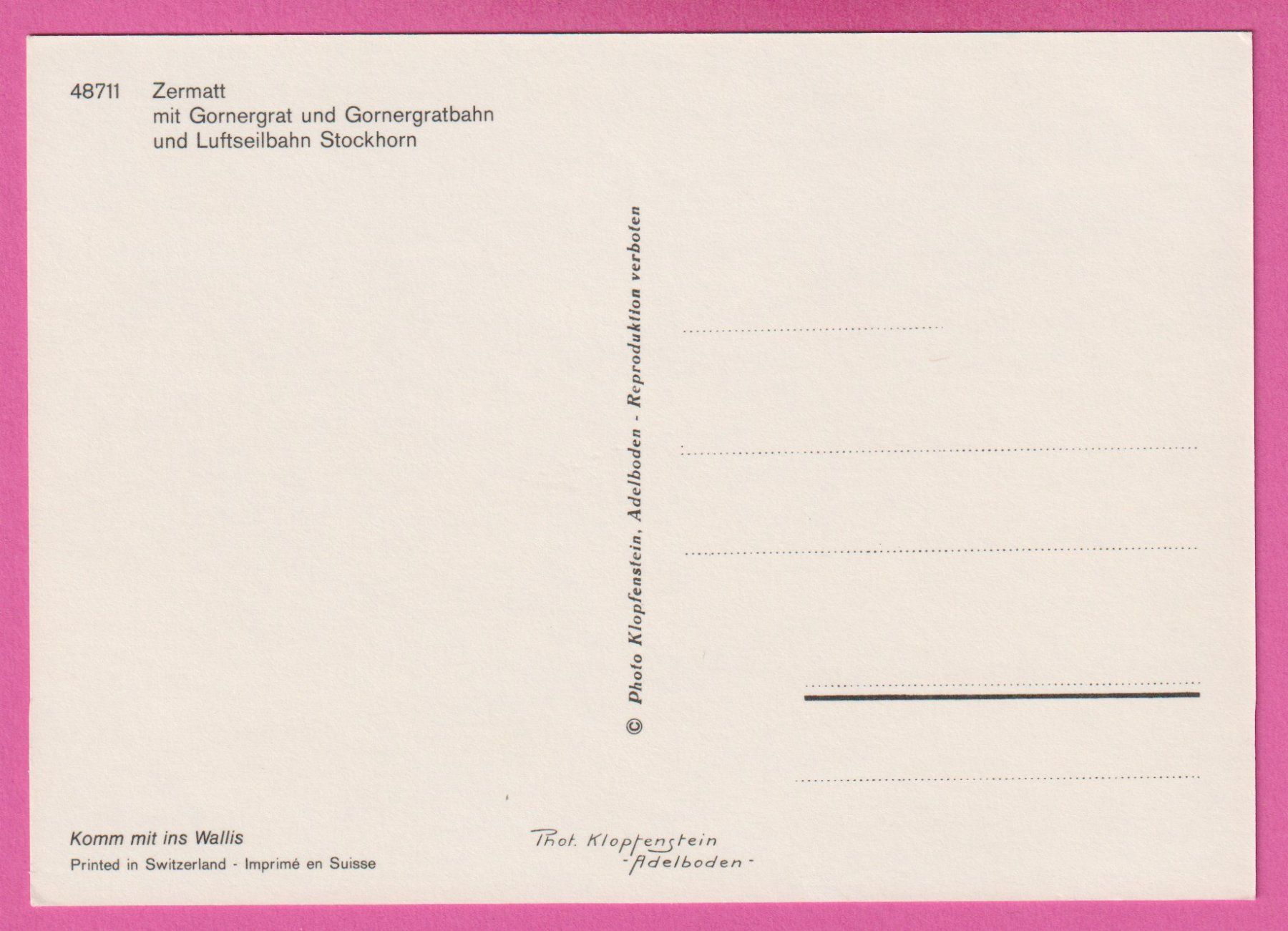 Cartoline postali: Zermatt Gornergrat Luftseilbahn Stockhorn – Usato da Einsiedeln venduto da dillie 1
