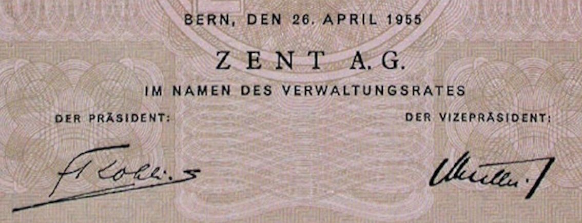 Documenti: Zent AG, Bern - 1955 – Usato da Solothurn venduto da Sgasche 1