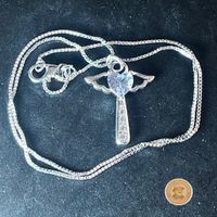 Silber 925 Halskette 45 cm mit Engel und Herzstein