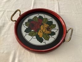 Holz Tablett mit Glas Einsatz
