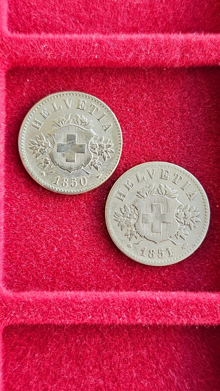 Alle Münzen: 20 Rappen  1850 +1851 – Gebraucht aus Unterterzen von Speedy076