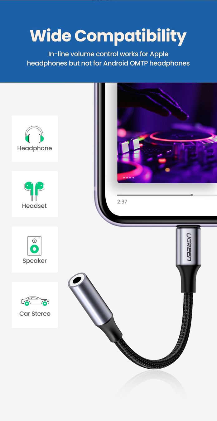 Ugreen Unità & Adattatore: UGREEN Lightning Klinke 3,5mm Adapter iPhone MFi – Nuovo e nell'imballaggio originale da Romanshorn venduto da pfimex 3