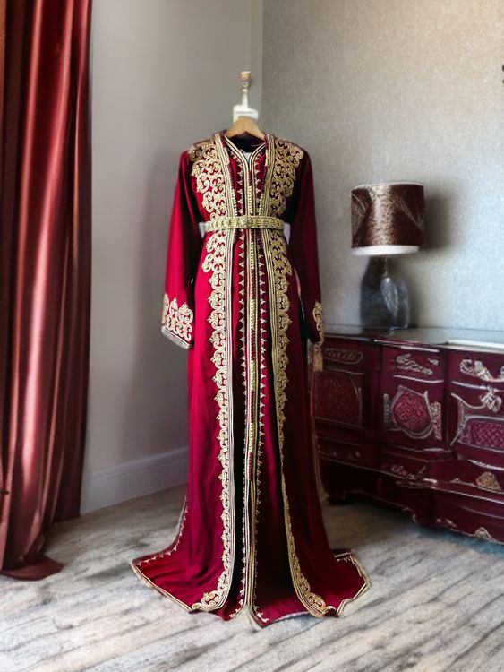 Amxleh Muslimisches Kleider-Set Damen - Marokkanischer Kaftan Mit Hijab