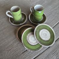 🐸 2 ESPRESSO TASSEN KERAMIK HANDARBEIT MIT DESSERT TELLERN