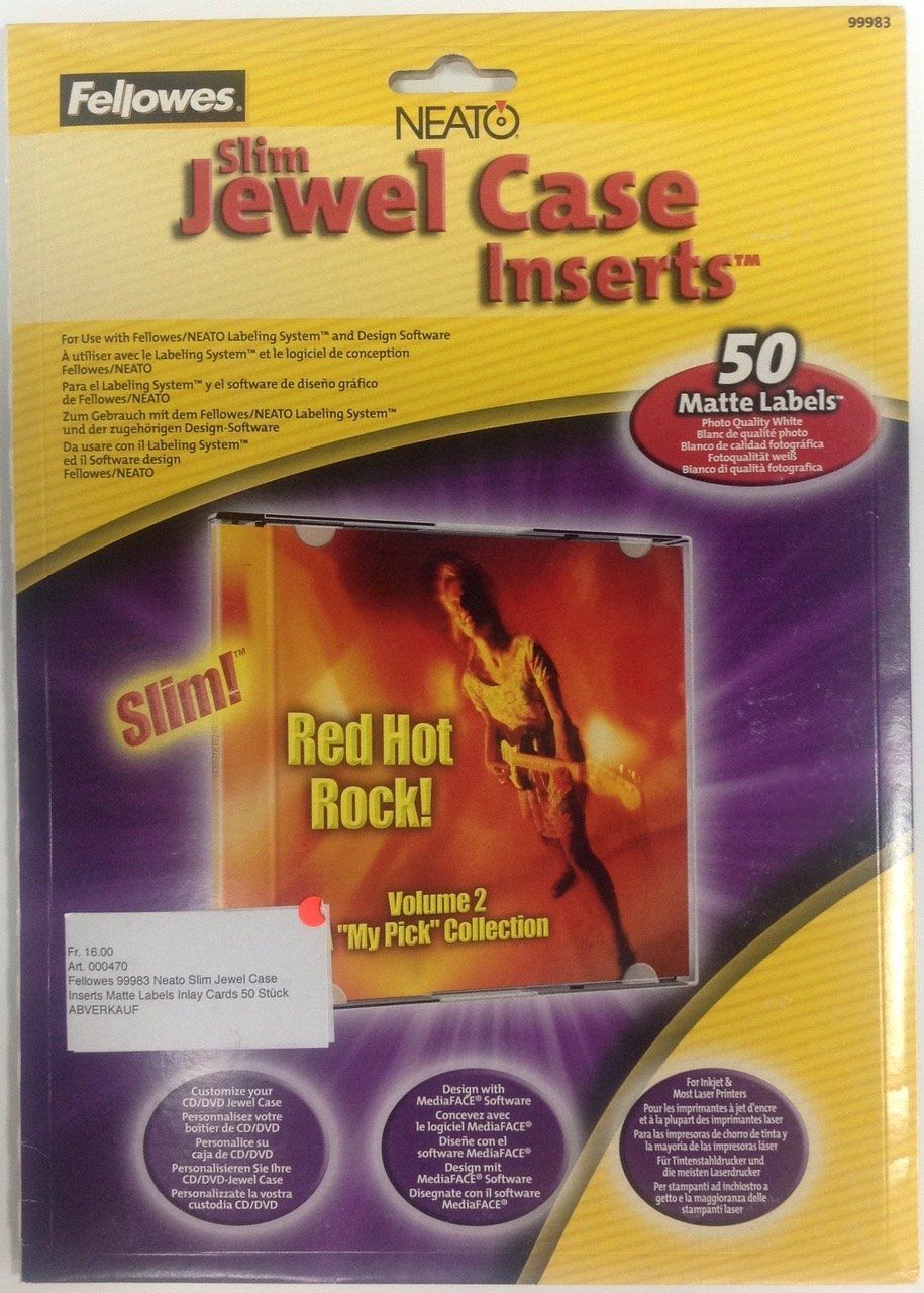Carta: Fellowes 99983 Neato Slim Jewel Case Inserts Matte Labels – Nuovo e nell'imballaggio originale da Reinach AG venduto da RiesenServicesGmbH
