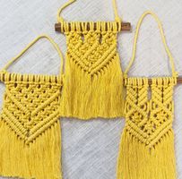 3er Set Mini Makramee Wandbehang, Gelb, Boho Style, Handm...