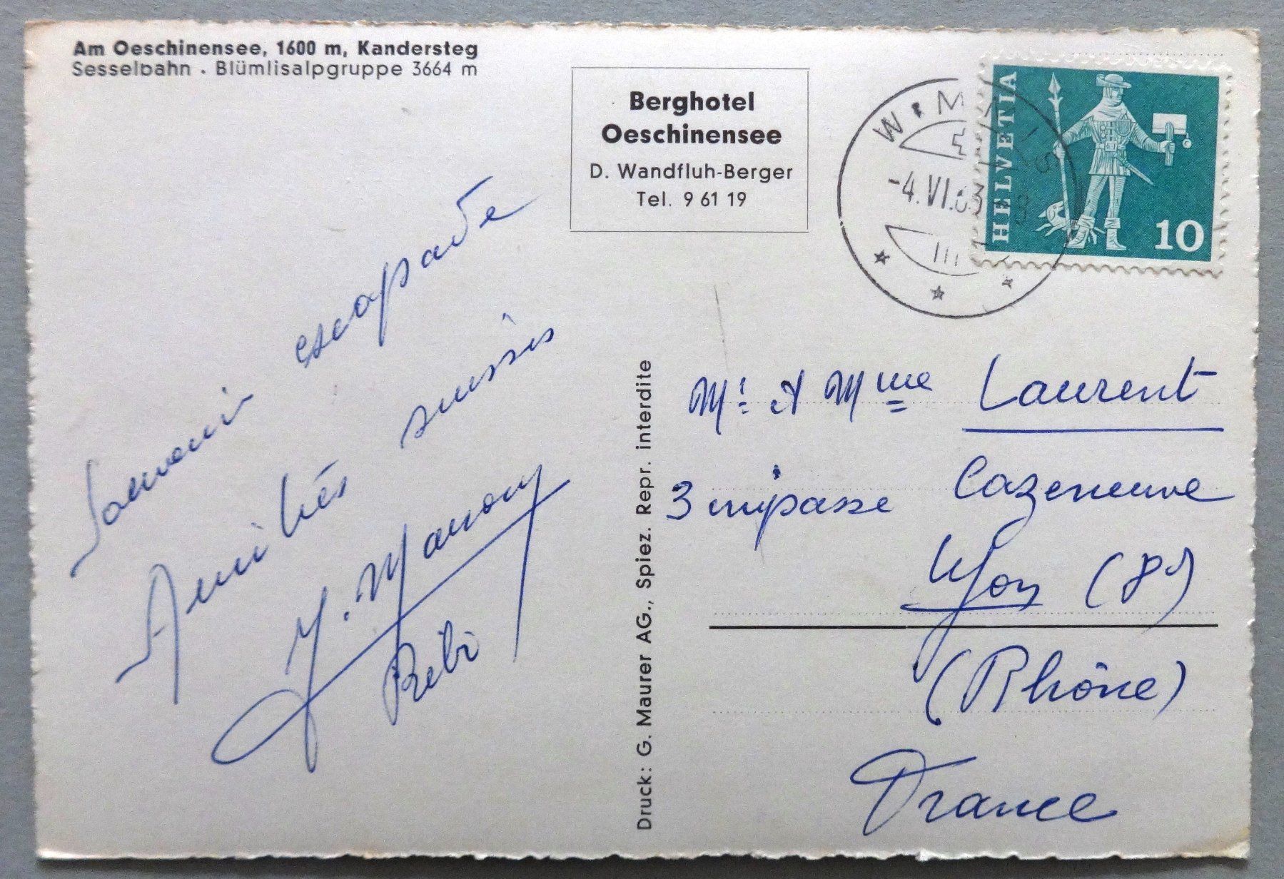 Cartoline postali: Am Oeschinensee, 1600 m, Kandersteg – Usato da Fétigny venduto da Billy2miny 1