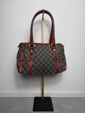 Sac Gucci Boston Abbey Vintage - Toile GG & Cuir Rouge 