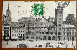 Basel - Tram Marktplatz mit Rathaus - Animation 1909
