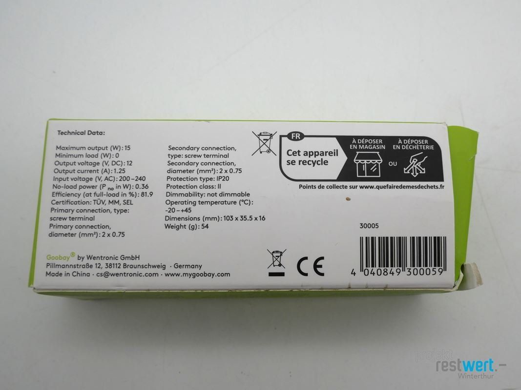 Componenti elettronici: GOOBAY LED-Trafo 12V, max. 15W – Nuovo (secondo la descrizione) da Winterthur venduto da Restwert_Winterthur 6