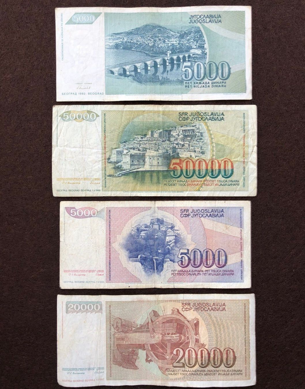 Banconote: Belgrad 1985/87/88/92 - Dinar – Usato da Pfäffikon SZ venduto da Sieben77 2