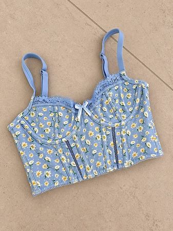 Blumen-Corsagenoberteil Gr. XS NEW Blau