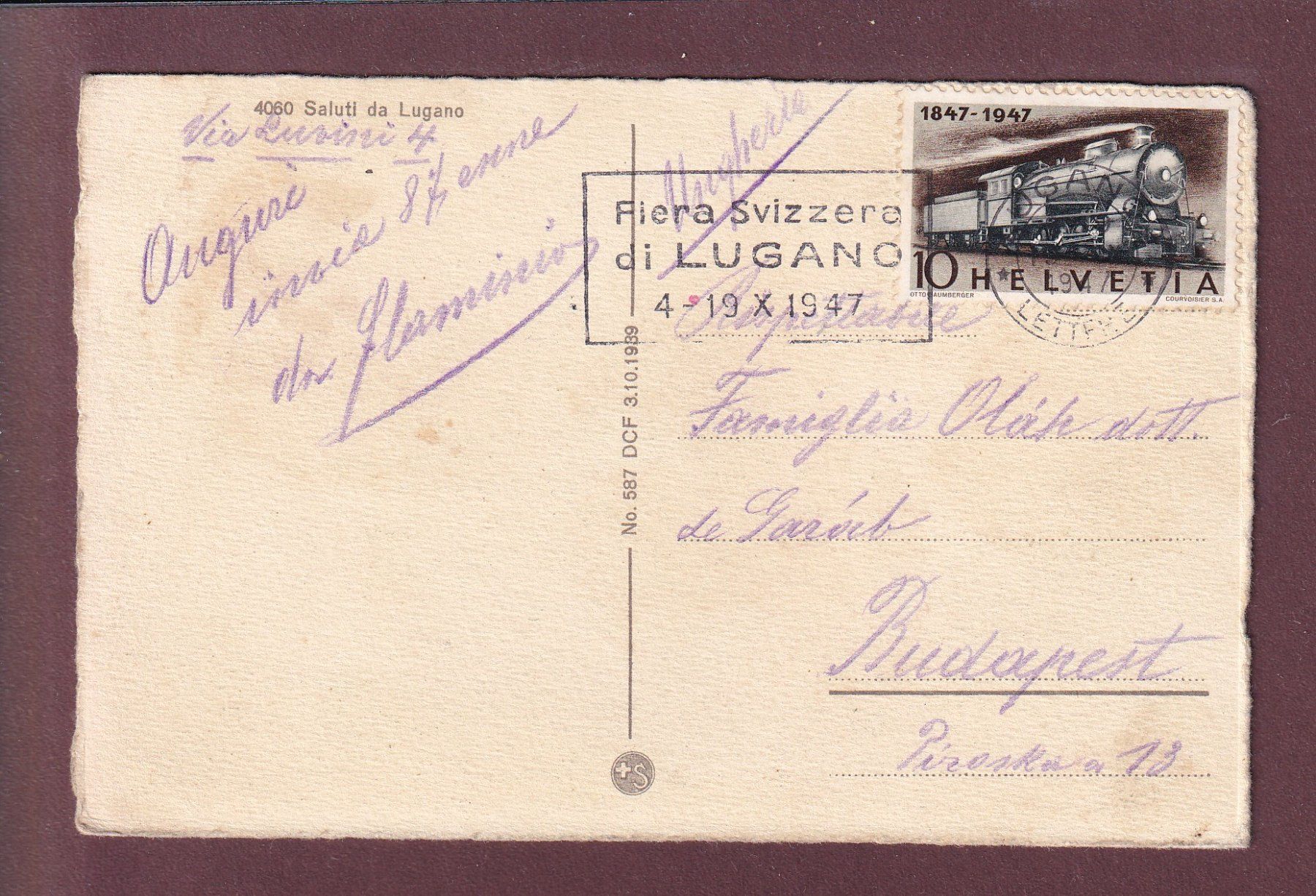 Cartoline postali: Saluti da LUGANO - Donna - 1947 – Usato da Pully venduto da nicecards 1
