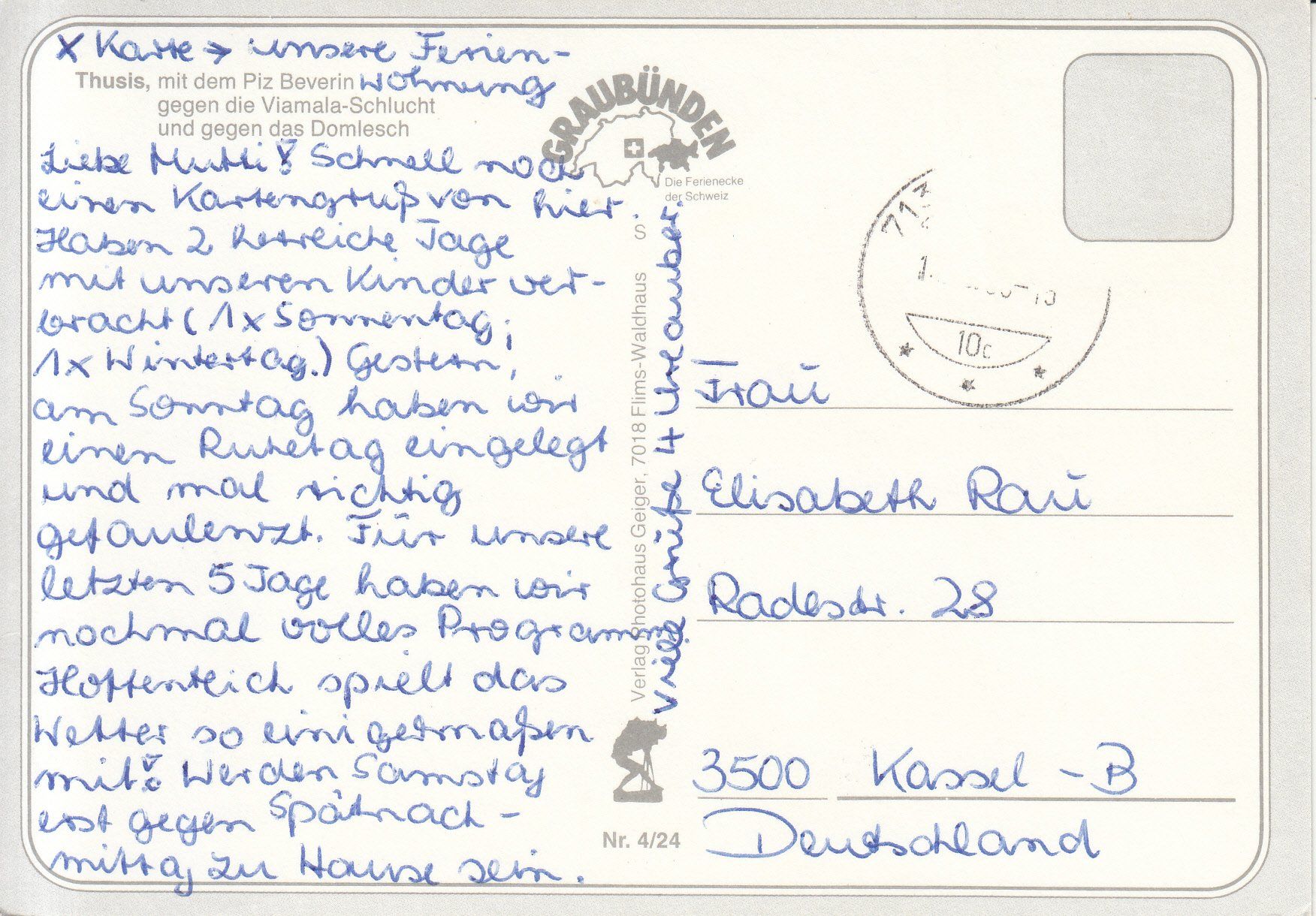 Cartoline postali: Thusis 1980 – Usato da Bürglen TG venduto da StampGraf 1