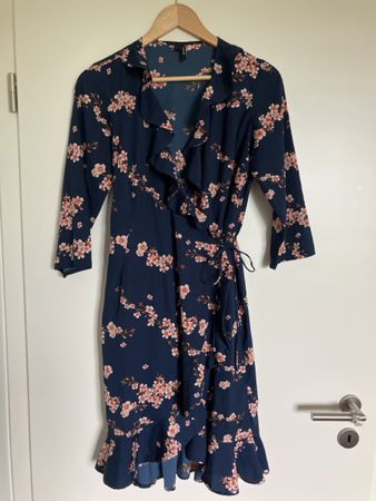 Blue wrap dress with flowers