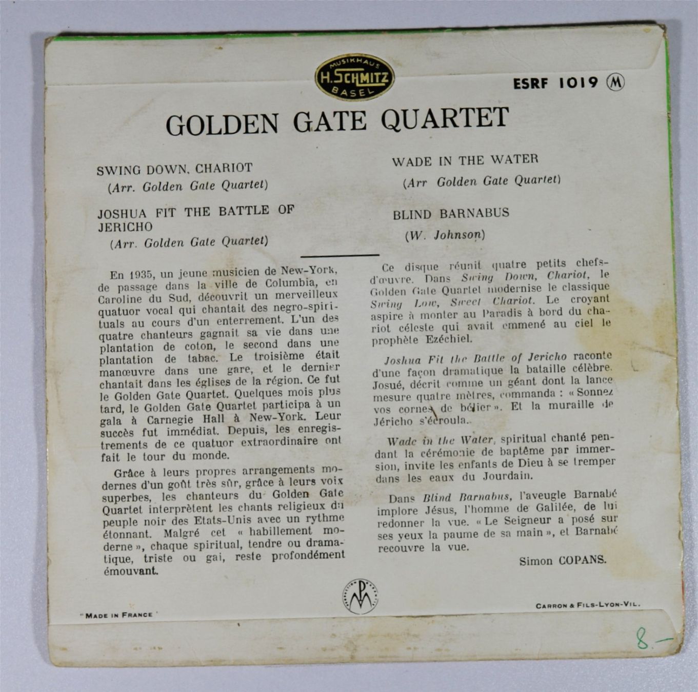 Dischi in vinile: Single: GOLDEN GATE QUARTET - Swing Down, Chariot (EP) – Usato da Frenkendorf venduto da Yard-Sale-2000 1