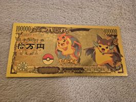 Banknote Pokemon Mega Glurak Kostüm Pikachu gold foil plated