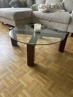 Runder Couchtisch aus Glas und Holz  Ø 90 cm