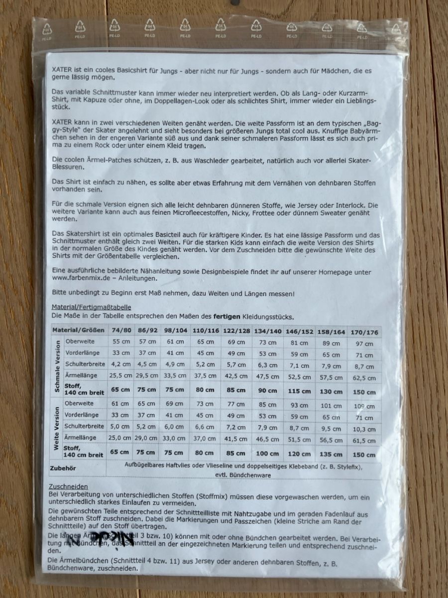 Cartamodelli: Schnittmuster Farbenmix Langarmshirt – Usato da Hertenstein AG venduto da Stadtturm 1