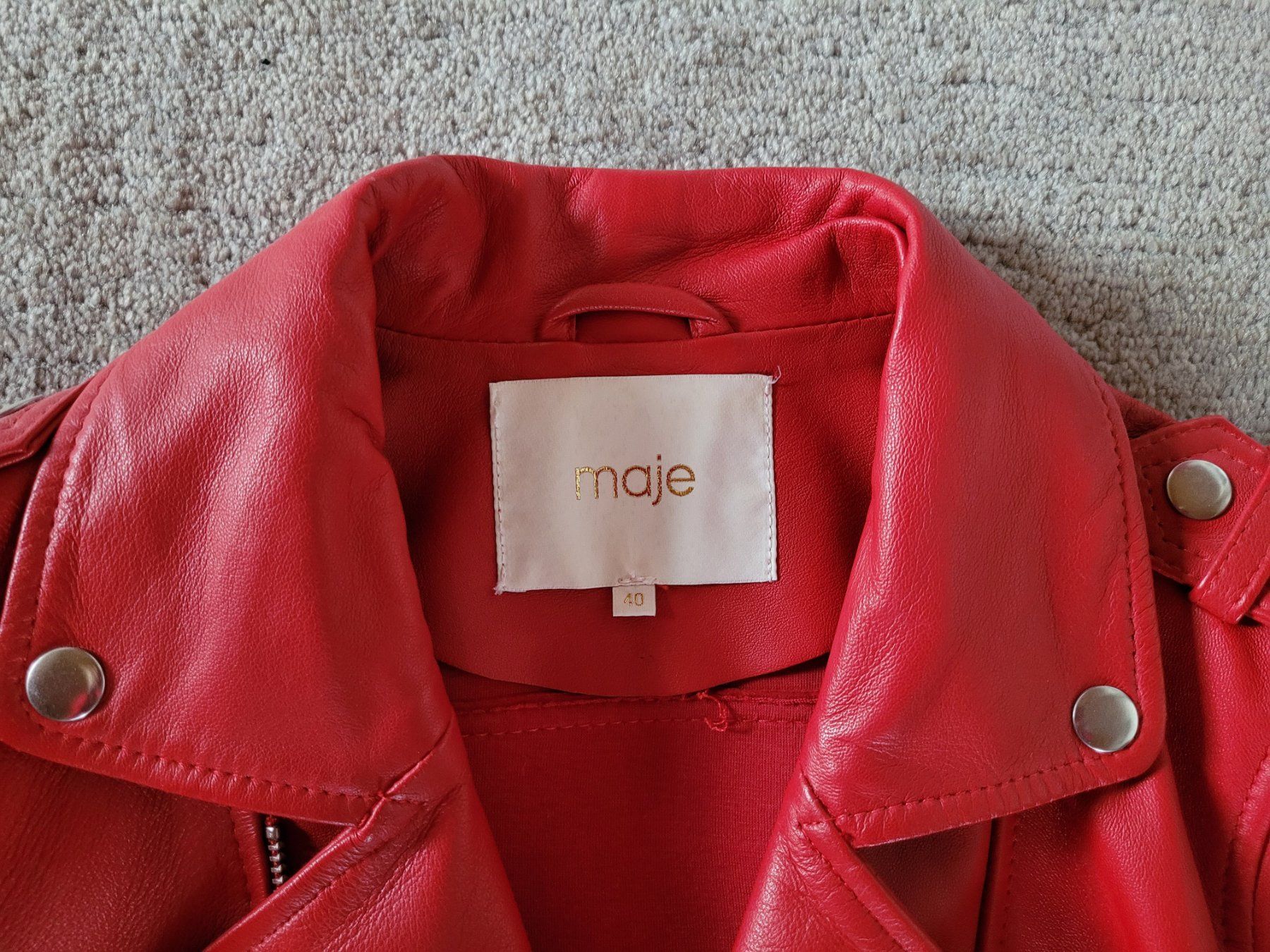 Maje Giacche: Rote Bikerjacke aus echtem Leder – Usato da Wilen b. Wollerau venduto da natank 2