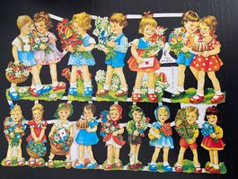 Oblaten Glanzbilder Kinder Blumen  Poesiebilder Decoupage